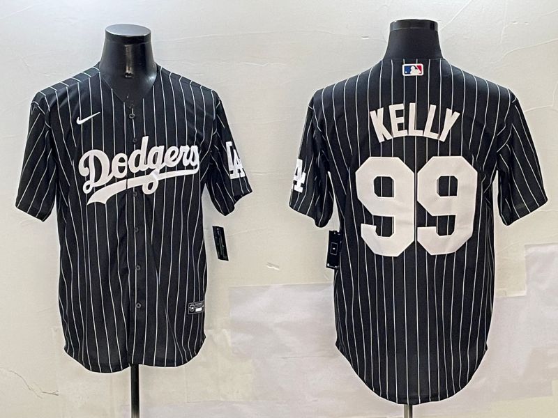 Men Los Angeles Dodgers 99 Kelly Black Stripe Jointly Name 2025 Nike MLB Jersey style 1